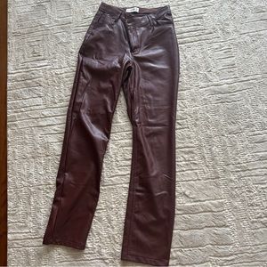 Abercrombie & Fitch Vegan Leather Dad Pants - Dark Brown